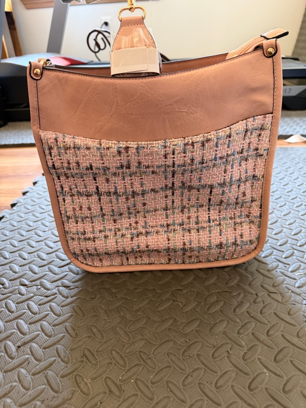 Pink Tweed Panel Shoulder Bag - Stylish Everyday Tote